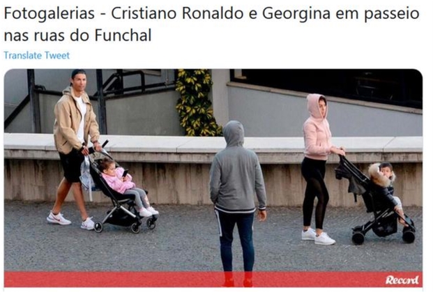 C羅和女友帶孩子出門散步 兩人均未做防護措施