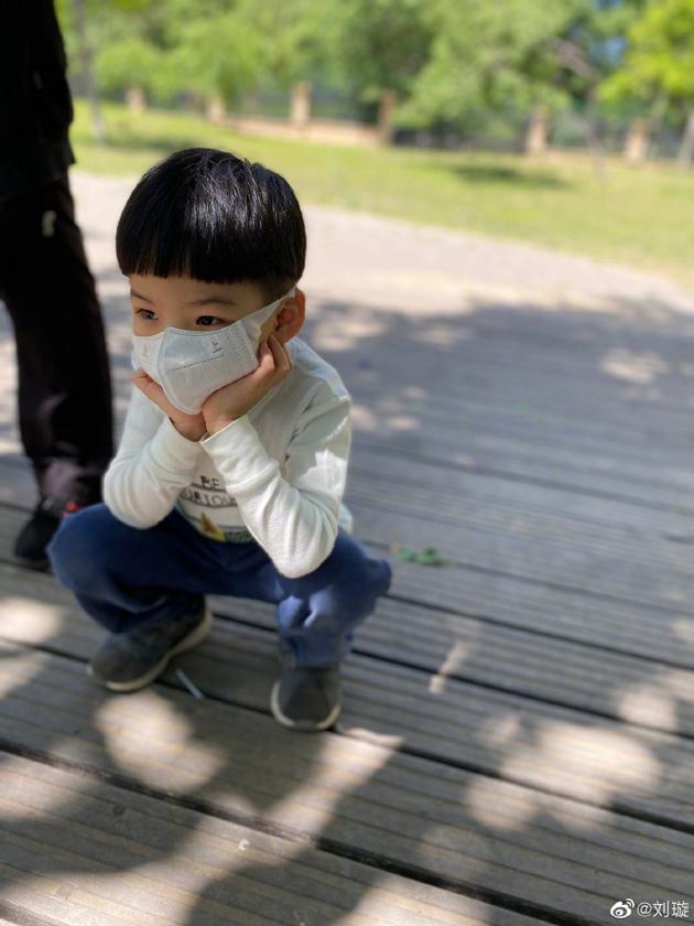 劉璇帶娃外出曬萌照 兒子專注看阿姨做操不愿回家